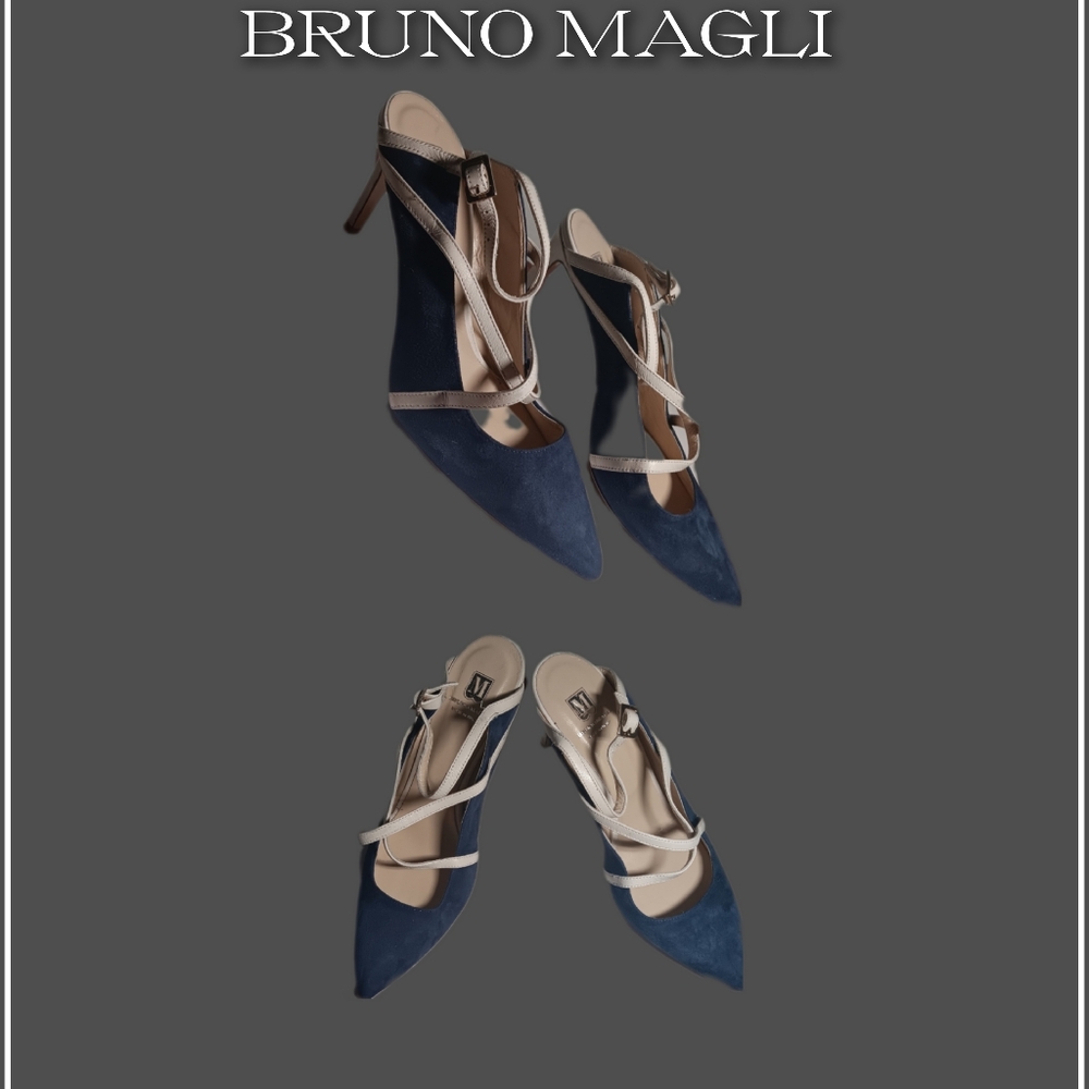 BRUNO MAGLI carla suede mule heels slip on Navy